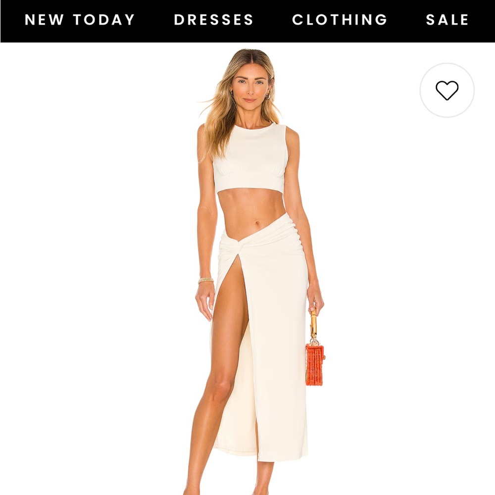 Camila Coelho Claire Midi skirt & Fellie Crop Top in crème